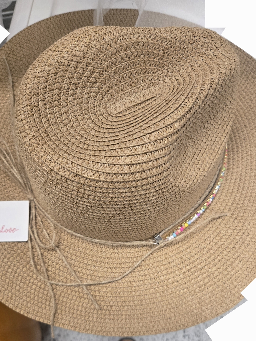 Classic Women's Straw Sun Hat with Colorful Bead Trim - Picture 2 of 3